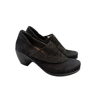 NAOT Precious Size EU 39 US 8 Black Suede Laser Cut Block Heels Shoes Israel